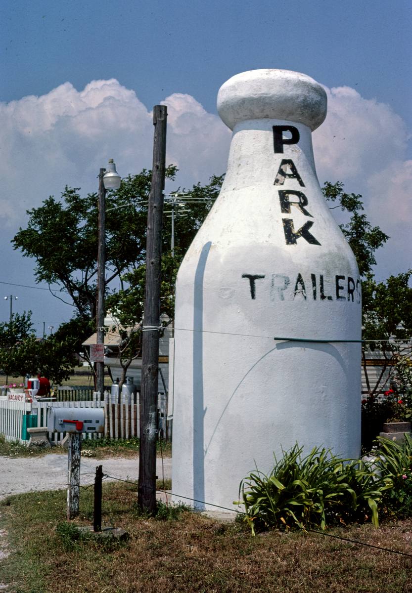 Historic Photo : 1988 Grishams's milk bottle, view 1, Timon Boulevard, Corpus Christi, Texas | Margolies | Roadside America Collection | Vintage Wall Art :