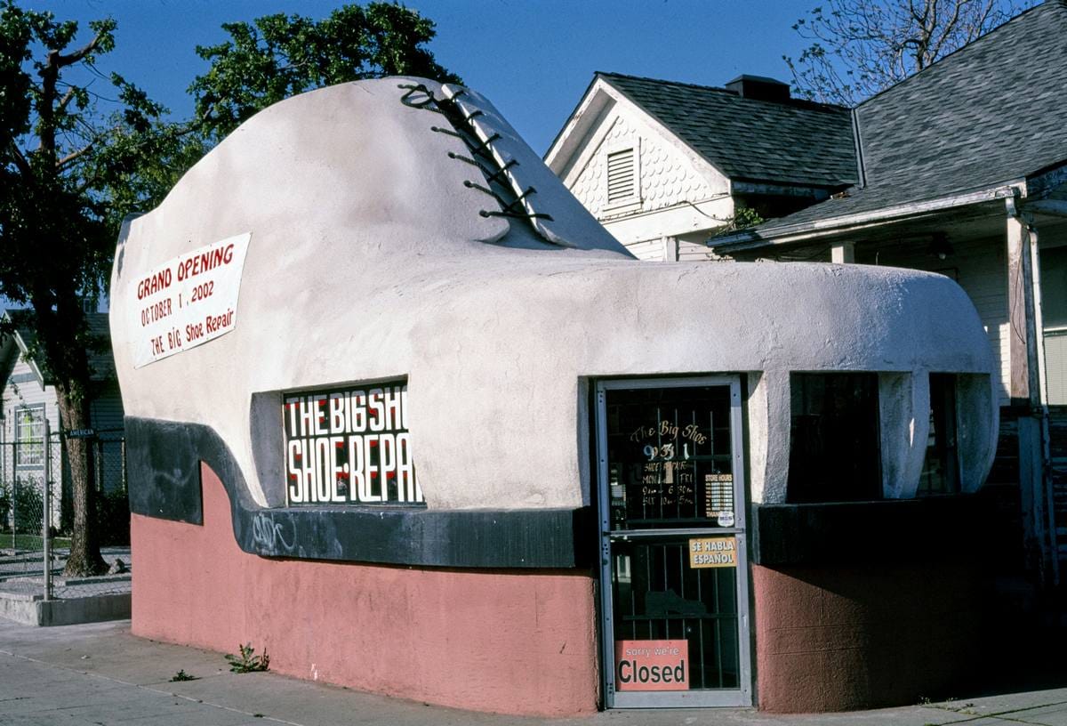 Historic Photo : 2003 The Big Shoe, angle view, 10th & Chester, Bakersfield, California | Margolies | Roadside America Collection | Vintage Wall Art :