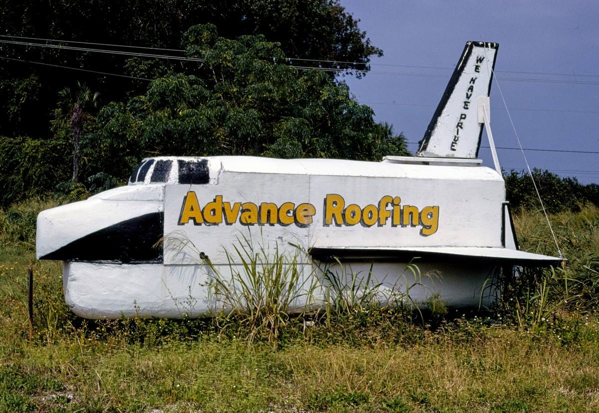 Historic Photo : 1990 Advance Roofing Space Shuttle statue, side view, Route 1, Mims, Florida | Margolies | Roadside America Collection | Vintage Wall Art :