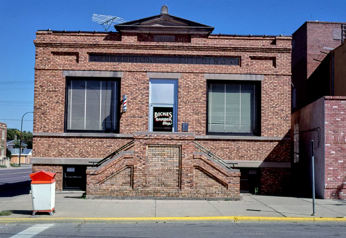 Historic Photo : 1987 Dick's Barber Shop, (Telephone Building), Walnut Street, Yankton, South Dakota | Margolies | Roadside America Collection | Vintage Wall Art :