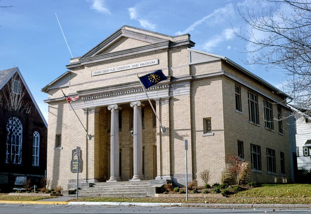 Historic Photo : 1993 Bank, angle 4, Dan Quayle Center & Museum, Tipton Street, Huntington, Indiana | Margolies | Roadside America Collection | Vintage Wall Art :