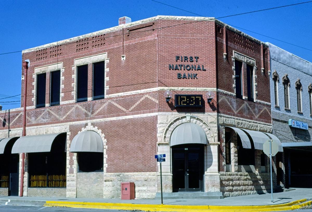 Historic Photo : 1988 First National Bank, 7th Street & 4th Avenue, Logan, Iowa | Margolies | Roadside America Collection | Vintage Wall Art :