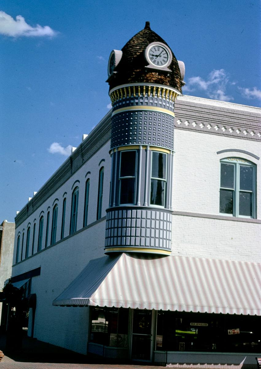 Historic Photo : 1991 Corner Building detail, angle 1, 12th & Park, Paso Robles, California | Margolies | Roadside America Collection | Vintage Wall Art :