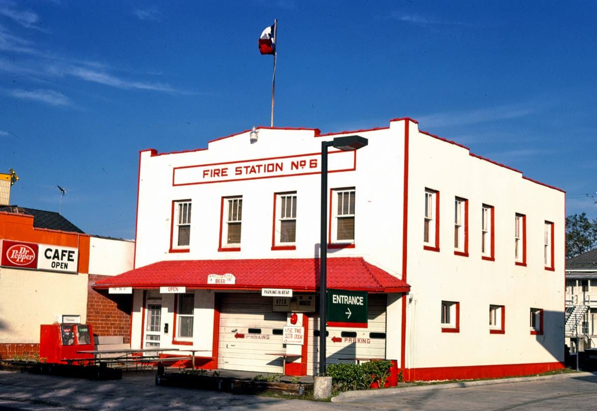 Historic Photo : 1986 Fire Station No. 6 (then a tavern), angle 2, Galveston, Texas | Margolies | Roadside America Collection | Vintage Wall Art :