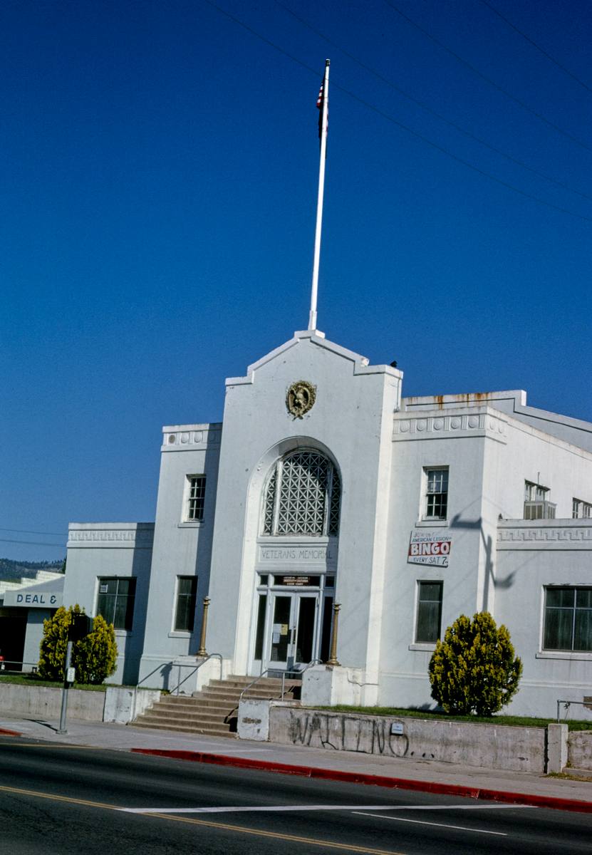 Historic Photo : 1991 Veteran's Memorial Building, angle 1, Route 56, Susanville, California | Margolies | Roadside America Collection | Vintage Wall Art :