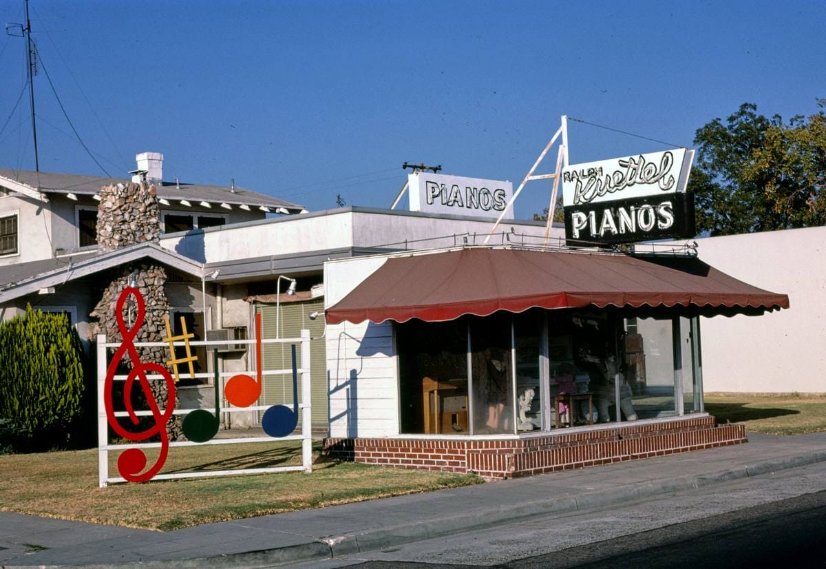 Historic Photo : 1987 Ralph Kuettel Pianos, Olive Avenue, Fresno, California | Margolies | Roadside America Collection | Vintage Wall Art :