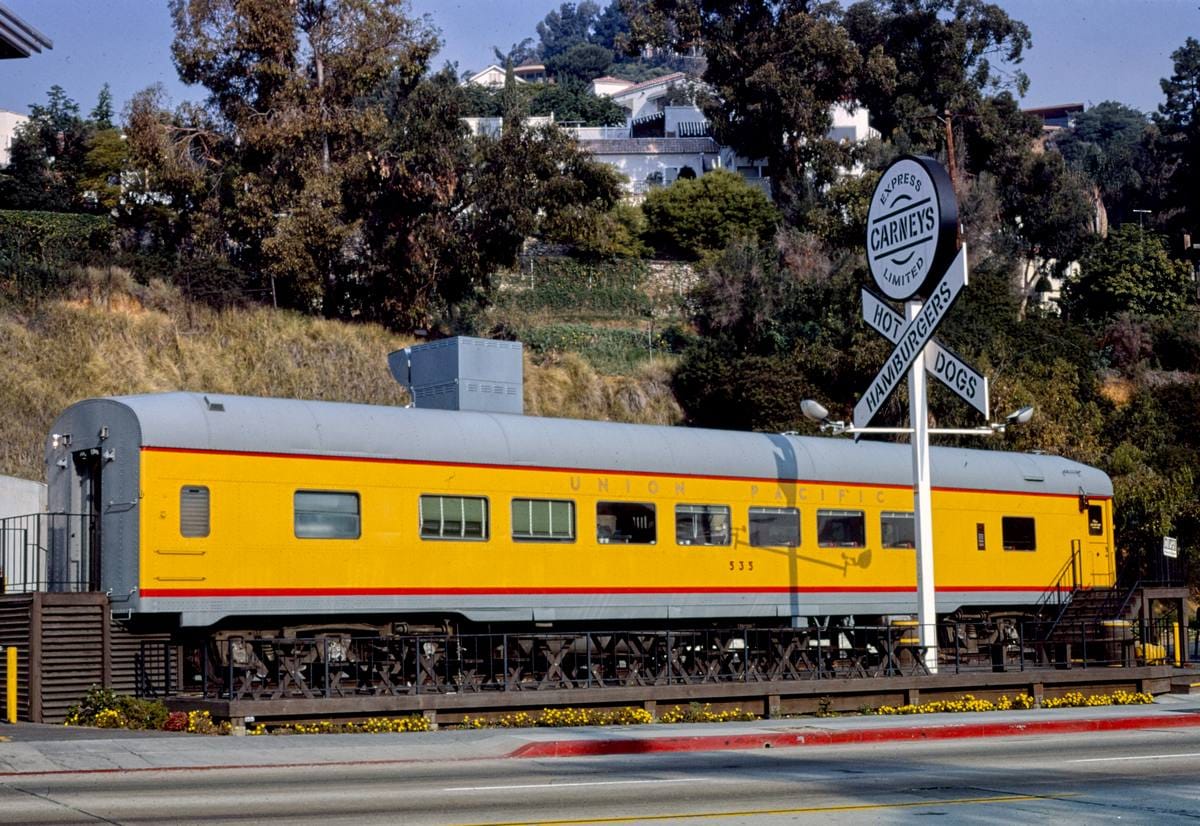 Historic Photo : 1977 Carney's Express, same place, angle 2, Sunset Boulevard, Hollywood, California | Margolies | Roadside America Collection | Vintage Wall Art :