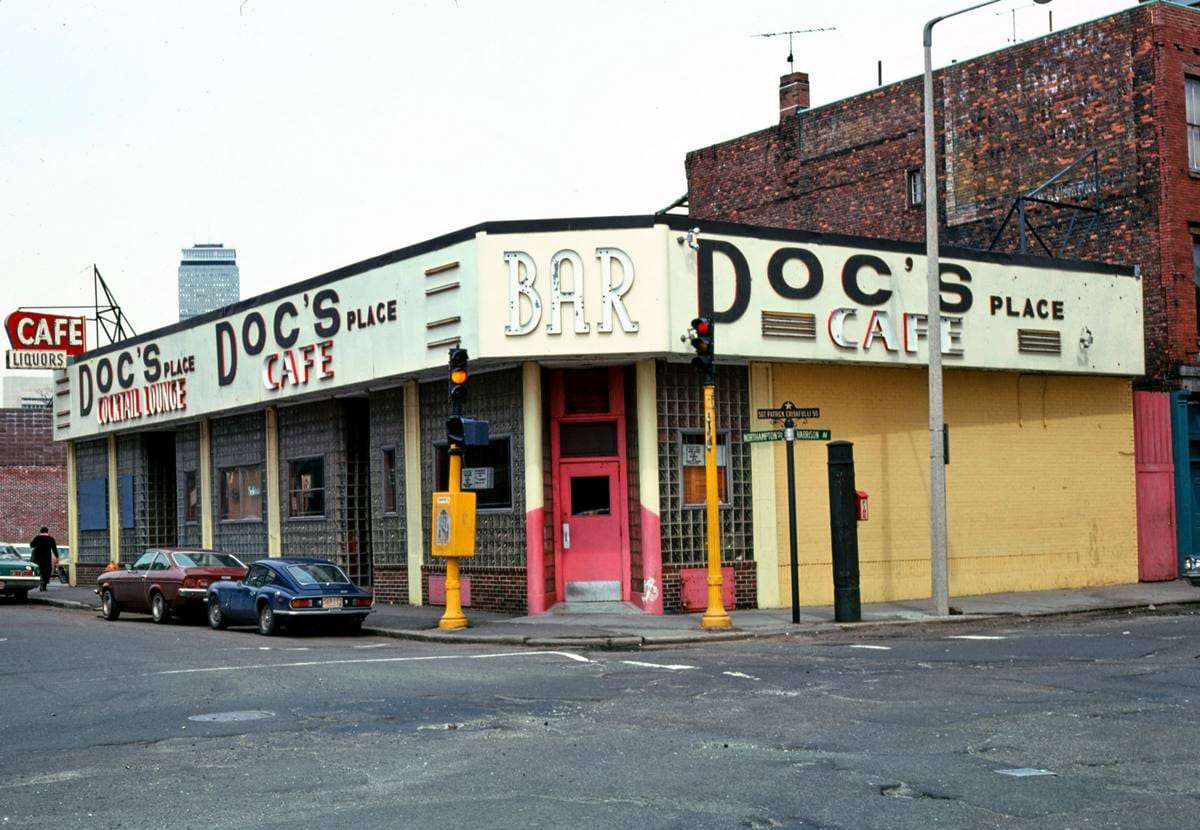 Historic Photo : 1976 Doc's Place Cocktail Lounge Cafe (late 1930s), Boston, Massachusetts | Margolies | Roadside America Collection | Vintage Wall Art :