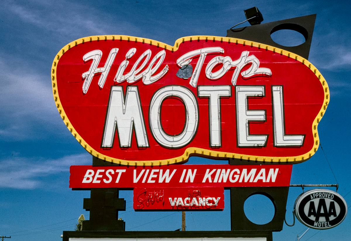 Historic Photo : 2003 Hilltop Motel sign, Route 66, Kingman, Arizona | Margolies | Roadside America Collection | Vintage Wall Art :
