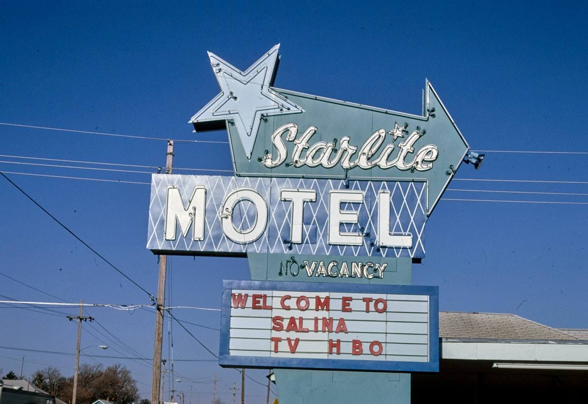 Historic Photo : 1996 Starlite Motel sign, Route 40, Salina, Kansas | Margolies | Roadside America Collection | Vintage Wall Art :