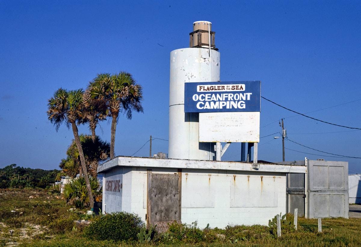 Historic Photo : 1990 Flagler by the Sea Overnight Camping sign, A1A, Painters Hill, Florida | Margolies | Roadside America Collection | Vintage Wall Art :