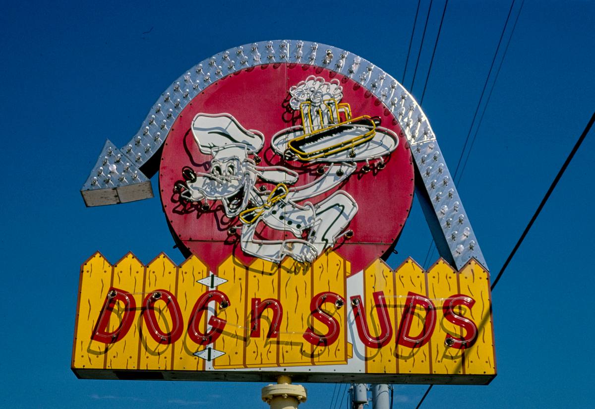 Historic Photo : 1980 Dog n Suds sign, Route 19A, Dunedin, Florida | Margolies | Roadside America Collection | Vintage Wall Art :