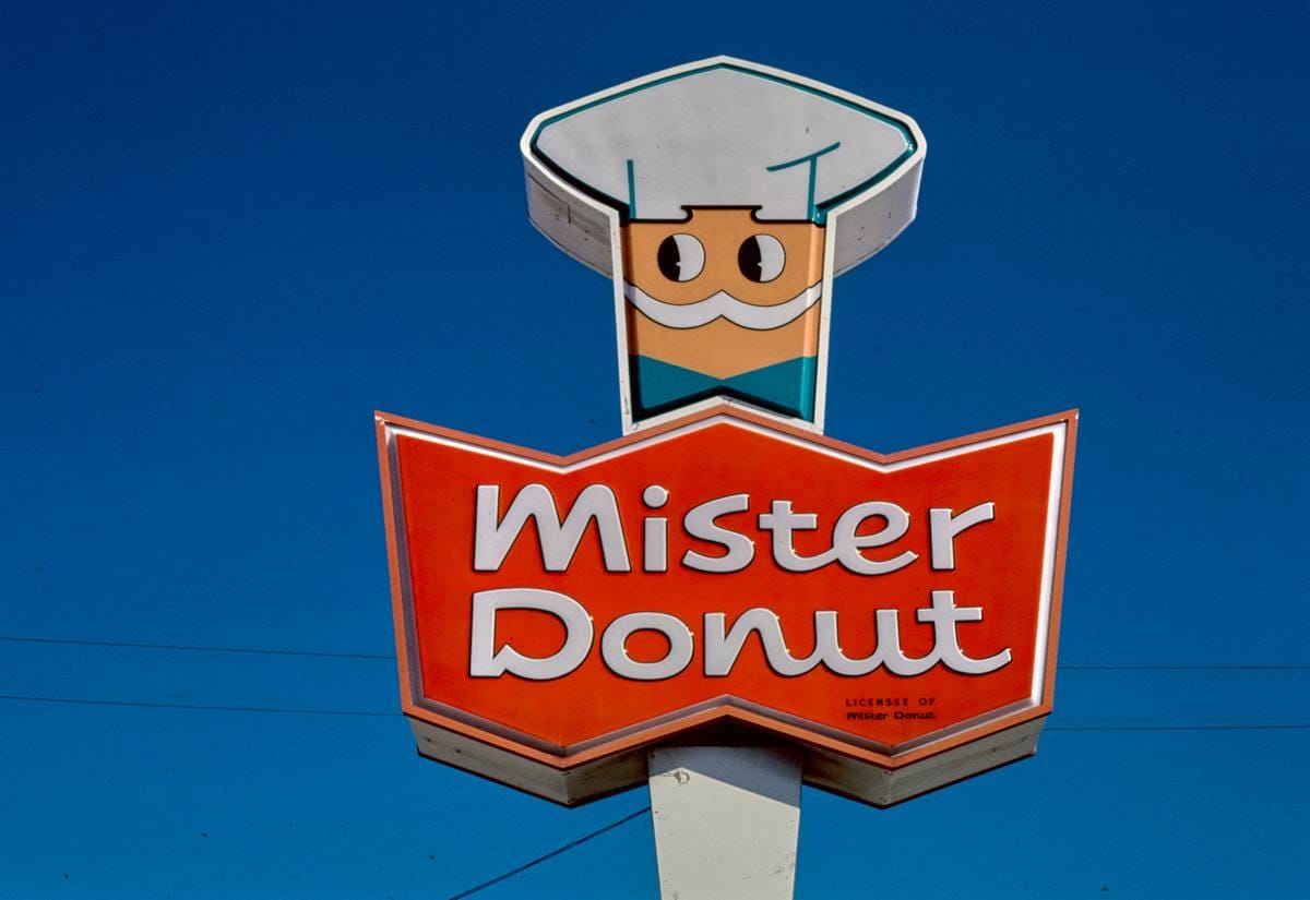 Historic Photo : 1984 Mister Donut sign, Route 201, Waterville, Maine | Margolies | Roadside America Collection | Vintage Wall Art :