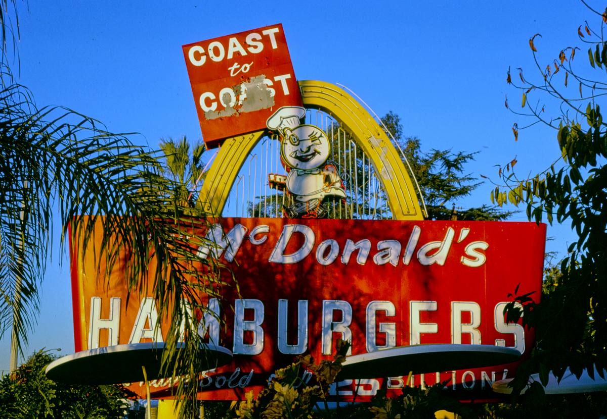 Historic Photo : 1979 McDonald's Restaurant sign, detail one, Route 66, Azusa, California | Margolies | Roadside America Collection | Vintage Wall Art :