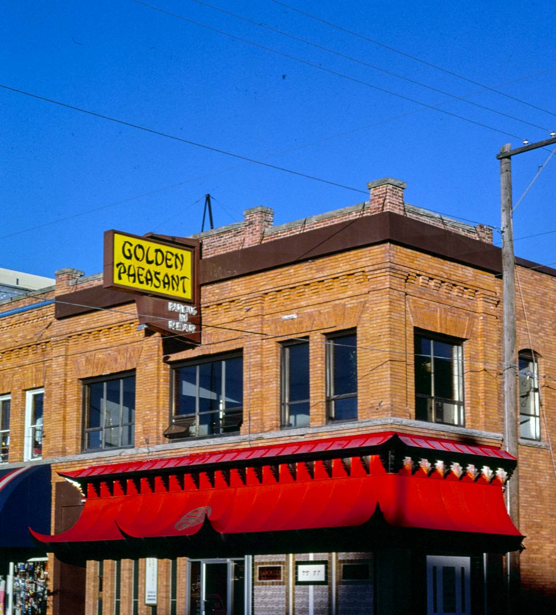 Historic Photo : 1987 Golden Pheasant Restaurant sign, Higgins Avenue, Missoula, Montana | Margolies | Roadside America Collection | Vintage Wall Art :