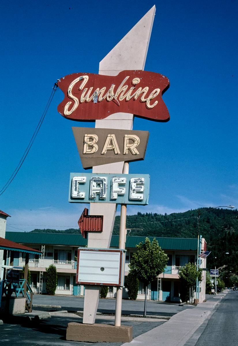 Historic Photo : 2004 Sunshine Bar Cafe sign, Highway 10, Kellogg, Idaho | Margolies | Roadside America Collection | Vintage Wall Art :