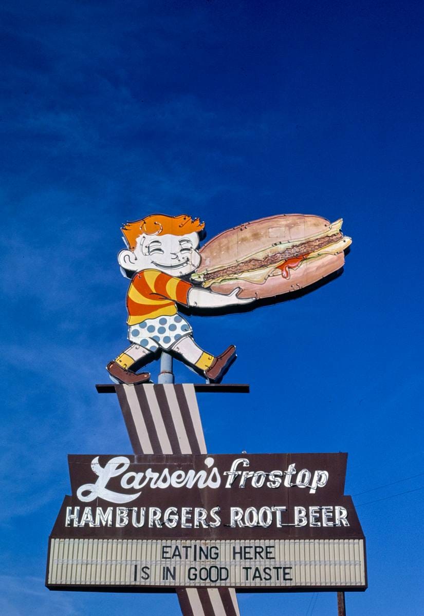 Historic Photo : 1987 Larsen's Frostop Drive-In Restaurant sign, St. George Boulevard, Saint George, Utah | Margolies | Roadside America Collection | Vintage Wall Art :