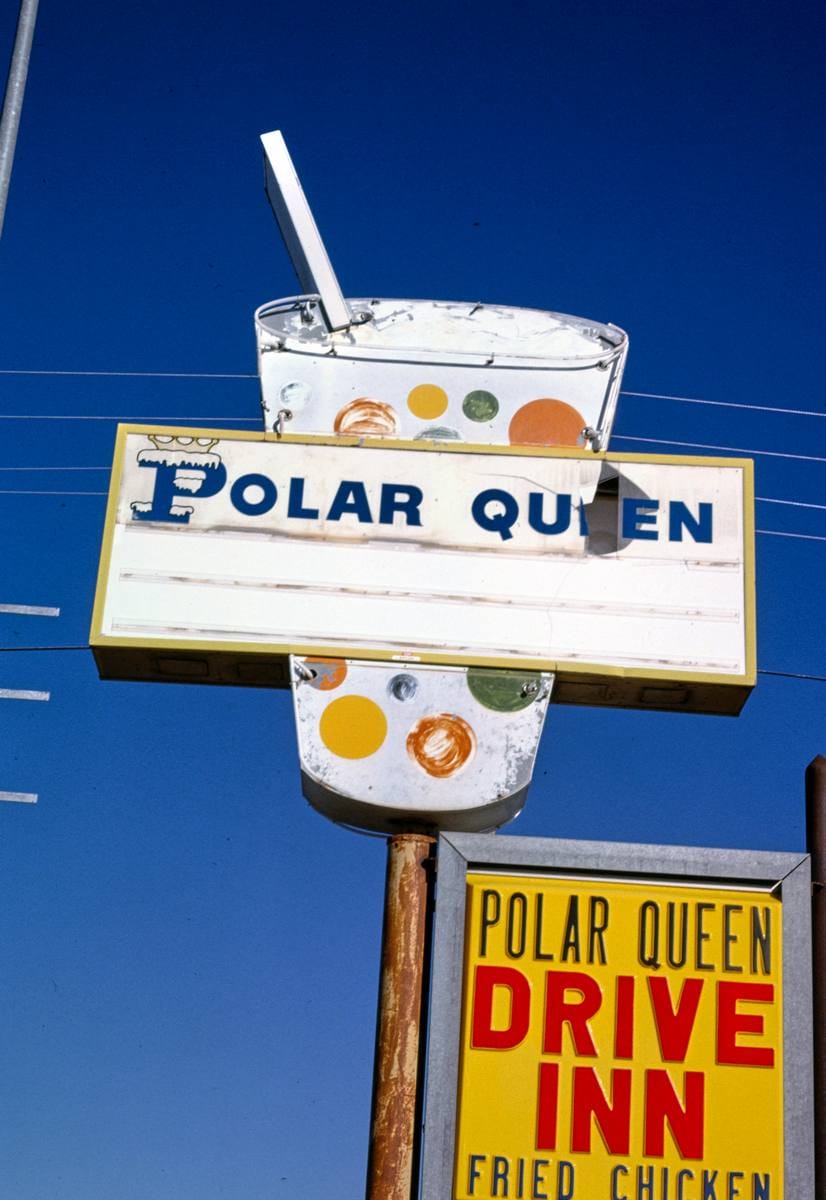 Historic Photo : 1991 Polar Queen Drive-In Restaurant sign, Route 40, Duchesne, Utah | Margolies | Roadside America Collection | Vintage Wall Art :