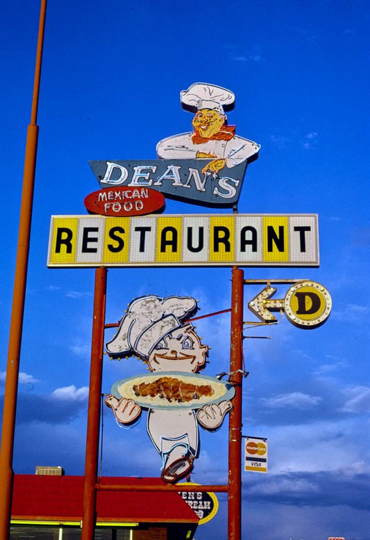 Historic Photo : 1987 Dean's Restaurant sign, B-40 (Route 66), Tucumcari, New Mexico | Margolies | Roadside America Collection | Vintage Wall Art :