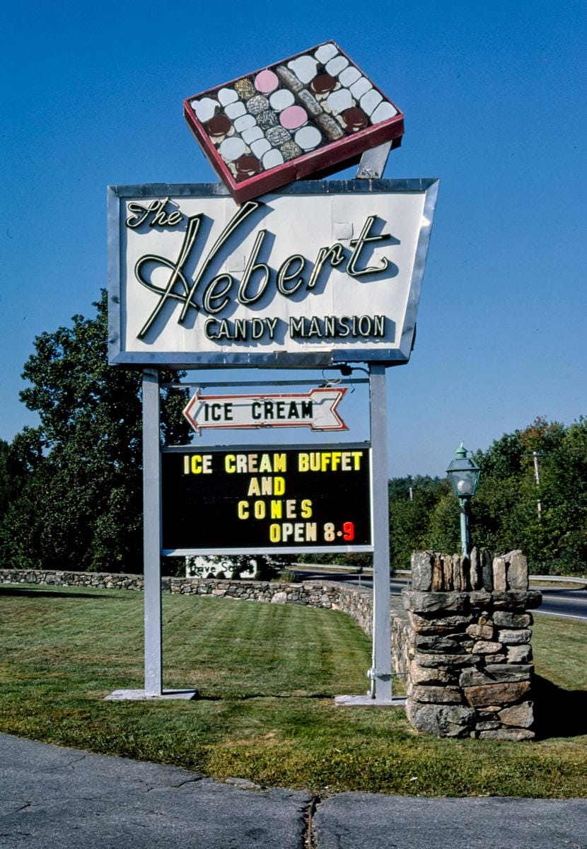 Historic Photo : 1984 Herbert Candy Mansion sign, Route 20, Shrewsbury, Massachusetts | Margolies | Roadside America Collection | Vintage Wall Art :