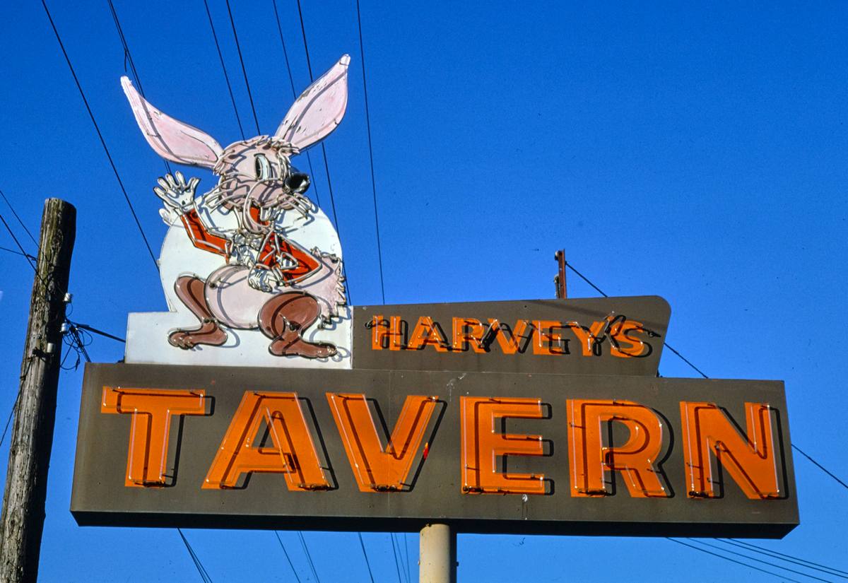 Historic Photo : 1980 Harvey's Tavern sign, Route 99, Edmunds, Washington | Margolies | Roadside America Collection | Vintage Wall Art :