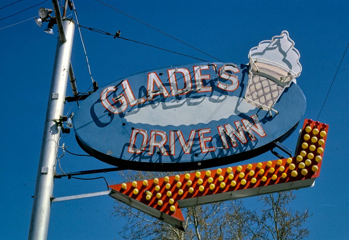 Historic Photo : 1980 Glade's Drive-In ice cream sign, Route 6, Spanish Fork, Idaho | Margolies | Roadside America Collection | Vintage Wall Art :