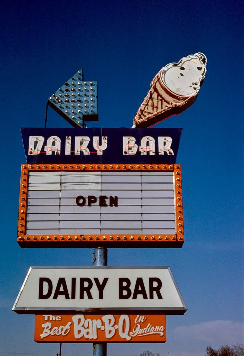 Historic Photo : 1980 Dairy Bar ice cream sign, Route 67, Pendleton, Indiana | Margolies | Roadside America Collection | Vintage Wall Art :