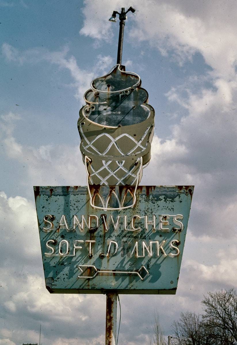 Historic Photo : 2004 Old ice cream sign, Route 18, Sweetser, Indiana | Margolies | Roadside America Collection | Vintage Wall Art :