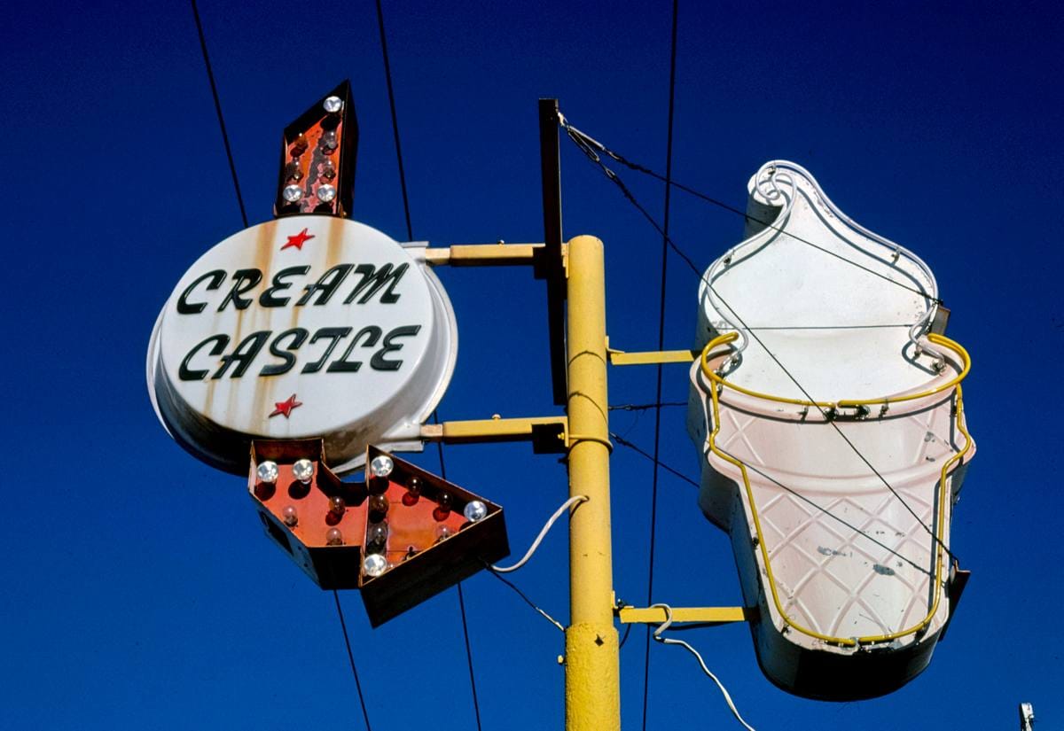 Historic Photo : 1979 Cream Castle ice cream sign, W. Malone, Sikeston, Missouri | Margolies | Roadside America Collection | Vintage Wall Art :