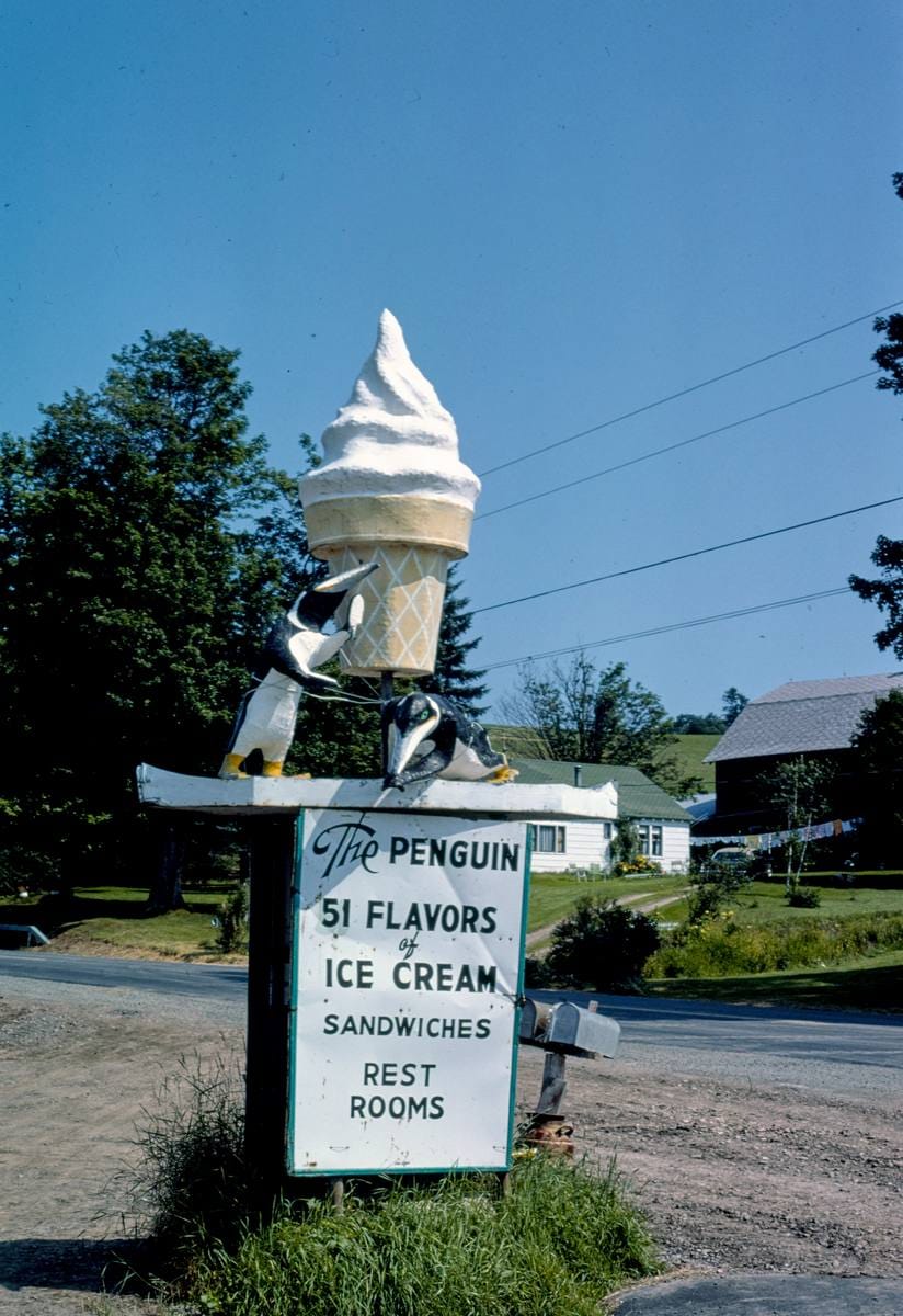 Historic Photo : 1976 The Penguin ice cream sign, Deposit, New York | Margolies | Roadside America Collection | Vintage Wall Art :