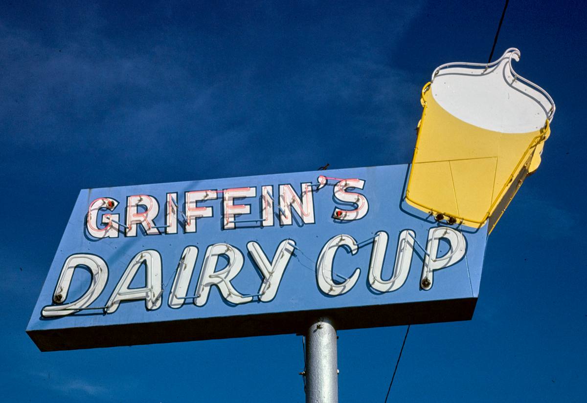 Historic Photo : 1979 Griffin's Dairy Cup ice cream sign, Route 64, Sallisaw, Oklahoma | Margolies | Roadside America Collection | Vintage Wall Art :
