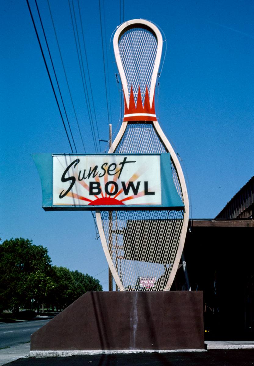 Historic Photo : 2004 Sunset Bowl sign, Central Avenue, Billings, Montana | Margolies | Roadside America Collection | Vintage Wall Art :