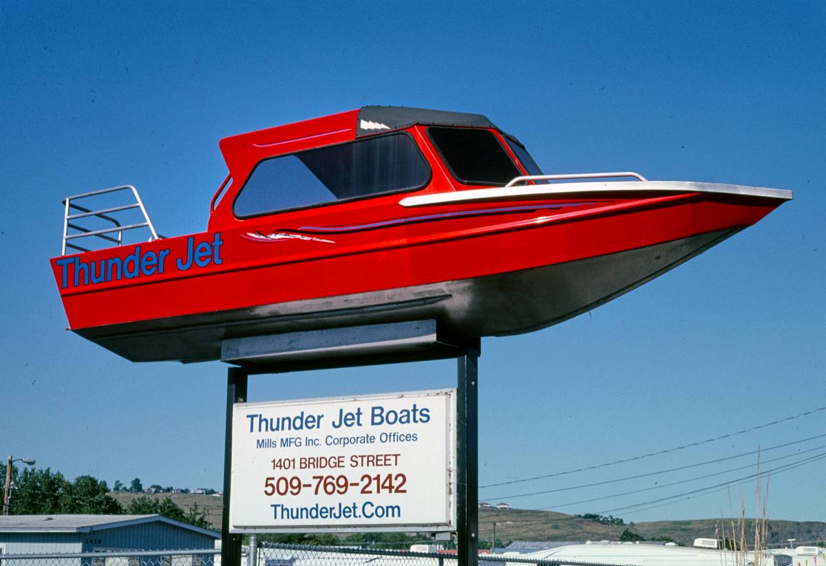 Historic Photo : 2004 Jet Boat sign, Route 12, Clarkson, Washington | Margolies | Roadside America Collection | Vintage Wall Art :