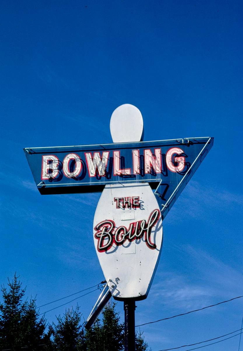 Historic Photo : 1987 The Bowl Bowling sign, B-5, Olympia, Washington | Margolies | Roadside America Collection | Vintage Wall Art :