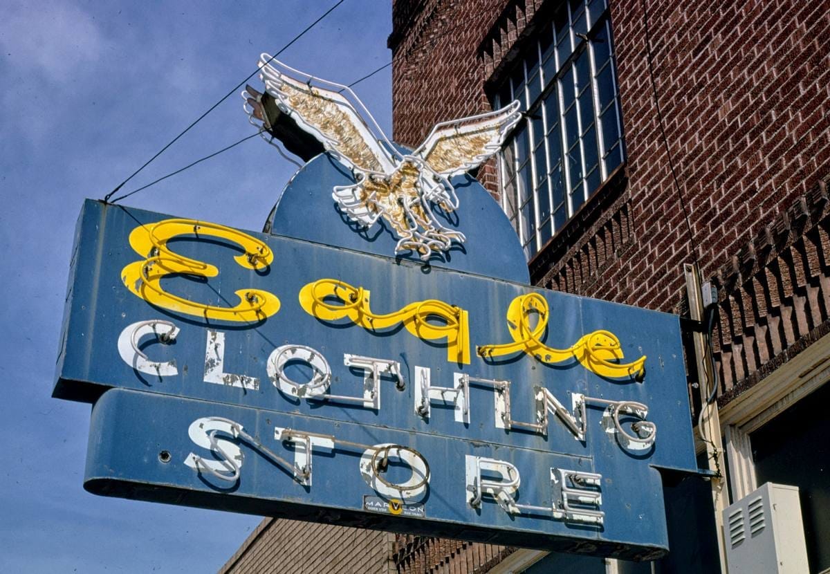 Historic Photo : 1980 Eagle Clothing Store sign, 25th Street, Ogden, Utah | Margolies | Roadside America Collection | Vintage Wall Art :