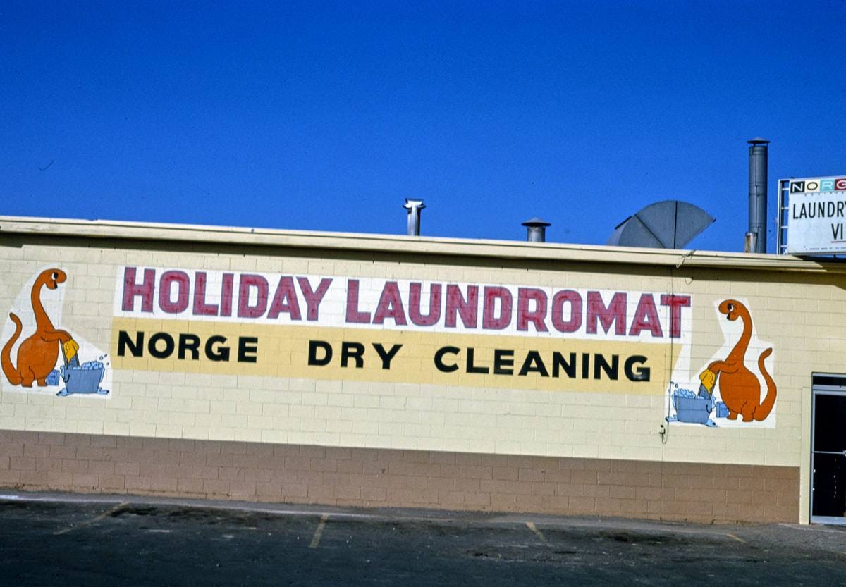 Historic Photo : 1991 Holiday Laudromat facade sign, Route 40, Vernal, Utah | Margolies | Roadside America Collection | Vintage Wall Art :