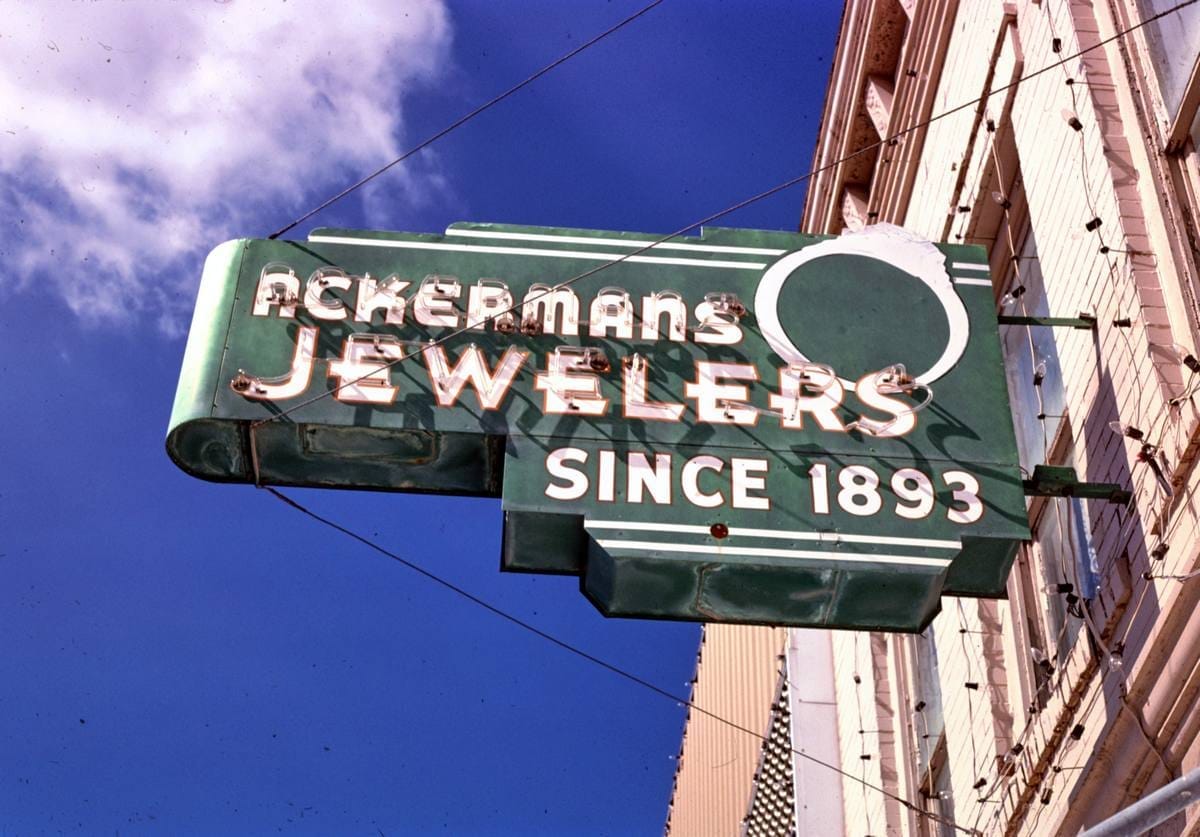 Historic Photo : 1988 Ackermans Jewelers sign, Broadway, Marysville, Kansas | Margolies | Roadside America Collection | Vintage Wall Art :