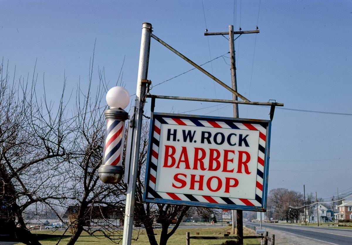 Historic Photo : 1980 H.W. Rock Barber sign, Route 11, Norland, Pennsylvania | Margolies | Roadside America Collection | Vintage Wall Art :