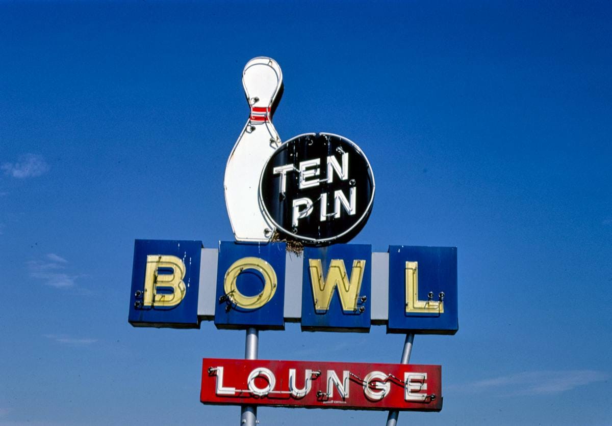 Historic Photo : 1988 Ten Pin Bowl sign, Route 127, Carlyle, Illinois | Margolies | Roadside America Collection | Vintage Wall Art :