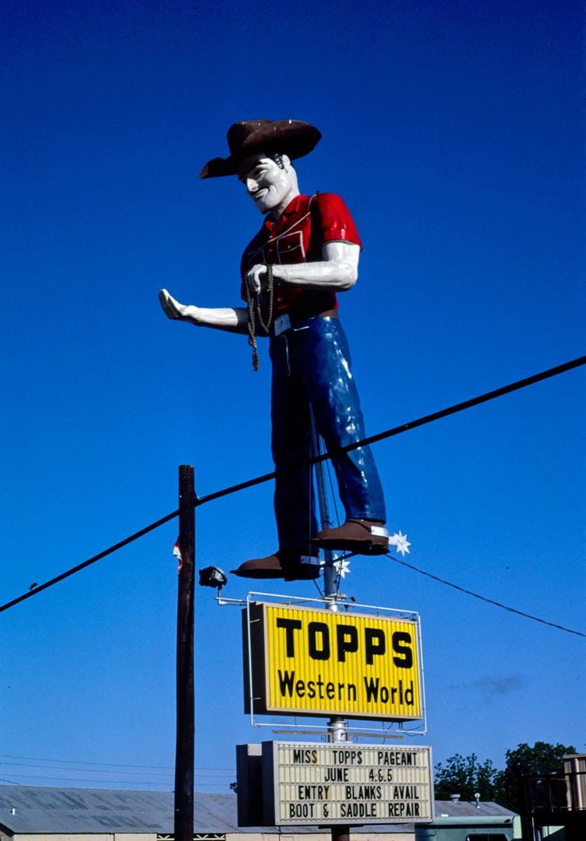 Historic Photo : 1982 Topps Western World sign, Routes 79 & 80, Bossier City, Louisiana | Margolies | Roadside America Collection | Vintage Wall Art :