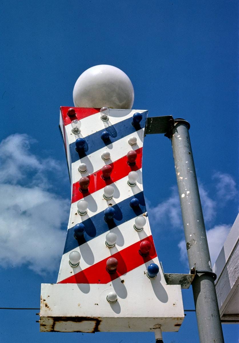 Historic Photo : 1980 Cal Smith's Barber Shop pole, Main Street, Galesburg, Illinois | Margolies | Roadside America Collection | Vintage Wall Art :