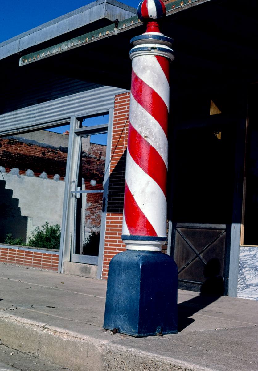 Historic Photo : 1982 Milton's barber pole, Trice Street, Claude, Texas | Margolies | Roadside America Collection | Vintage Wall Art :
