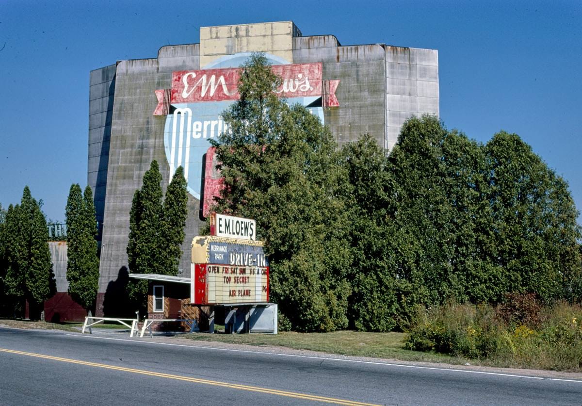 Historic Photo : 1984 Merrimack Park Drive-in Theater, Route 10, Methuen, Massachusetts | Margolies | Roadside America Collection | Vintage Wall Art :