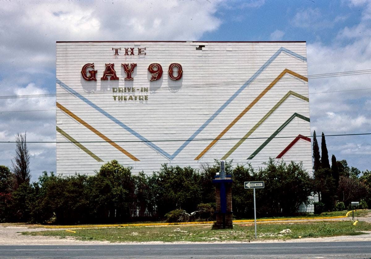 Historic Photo : 1982 The Gay 90 Drive-in Theater, Route 90, Del Rio, Texas | Margolies | Roadside America Collection | Vintage Wall Art :