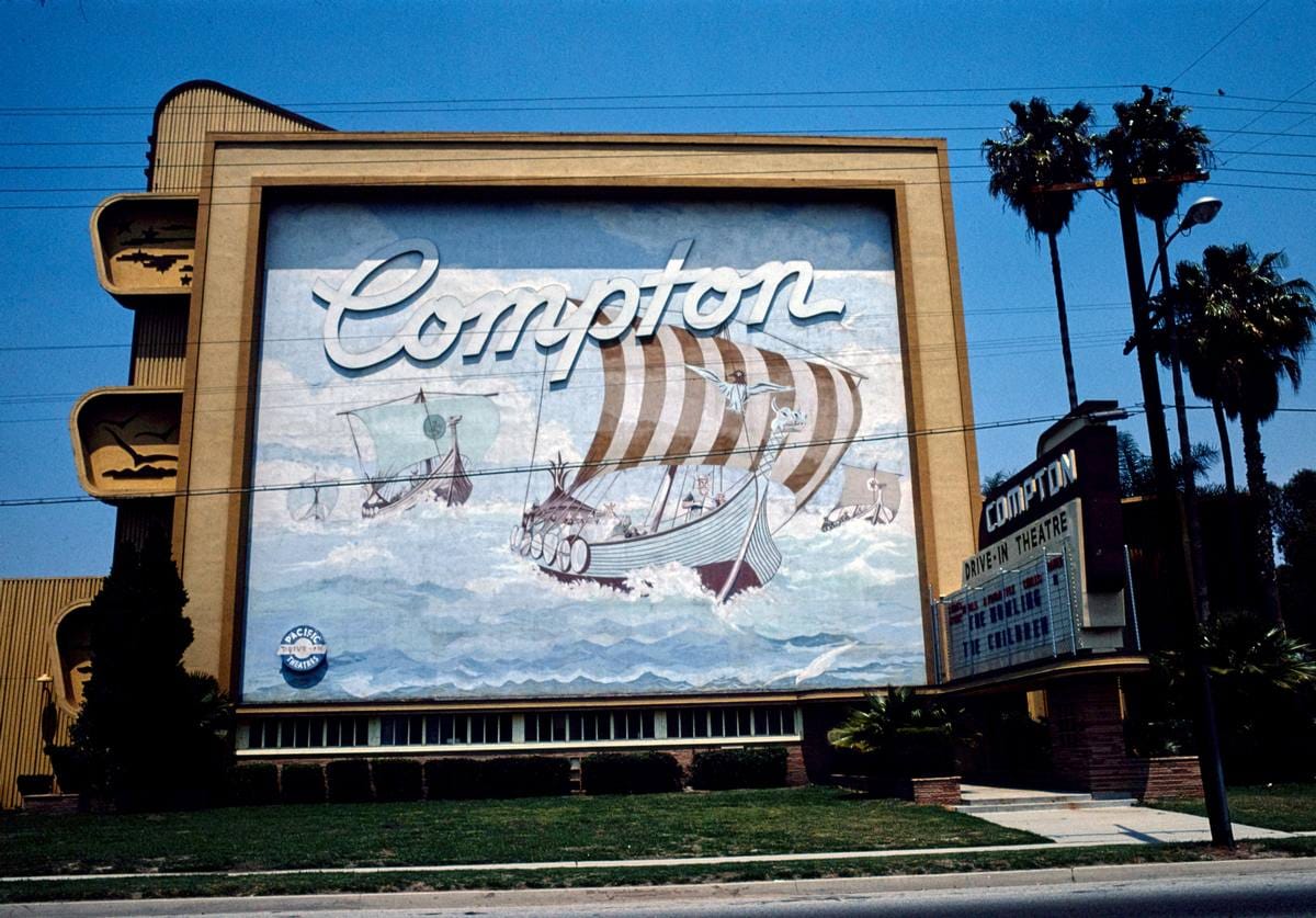 Historic Photo : 1981 Compton Drive-in Theater, Rosecrans Avenue, Compton, California | Margolies | Roadside America Collection | Vintage Wall Art :