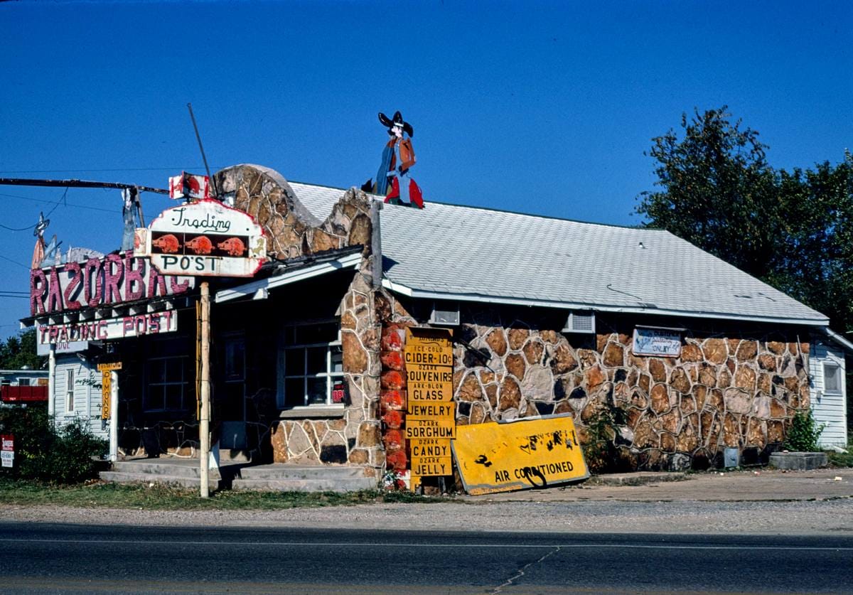 Historic Photo : 1980 Razorback Trading post, Route 62, Mountain Home, Arkansas | Margolies | Roadside America Collection | Vintage Wall Art :