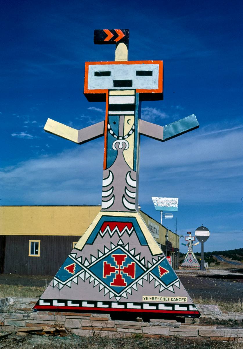 Historic Photo : 1987 Yei-Be-Chei dancer signs, Kaibab Valley Trading Company, Route 64, Williams, Arizona | Margolies | Roadside America Collection | Vintage Wall Art :