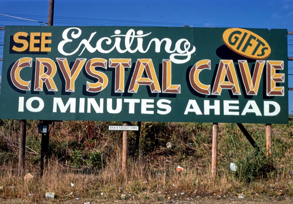 Historic Photo : 1979 Crystal Cave billboard, Route 65, Springfield, Missouri | Margolies | Roadside America Collection | Vintage Wall Art :