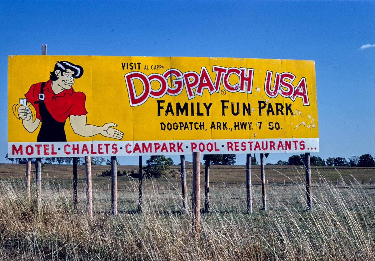Historic Photo : 1980 Dogpatch USA billboard, Route 62, east of Harrison, Arkansas | Margolies | Roadside America Collection | Vintage Wall Art :