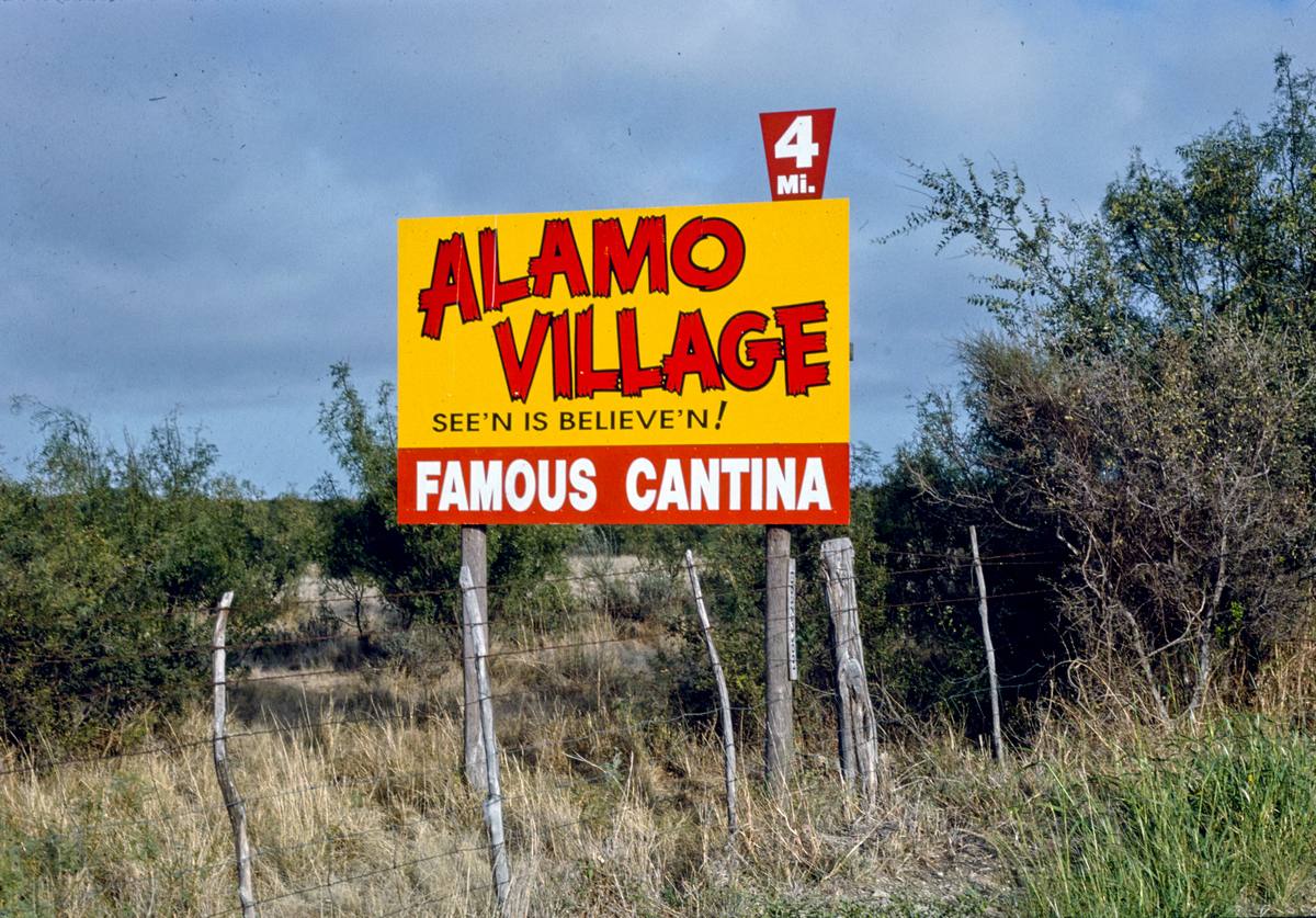 Historic Photo : 1993 Alamo village billboard, Route 674, Brackettville, Texas | Margolies | Roadside America Collection | Vintage Wall Art :